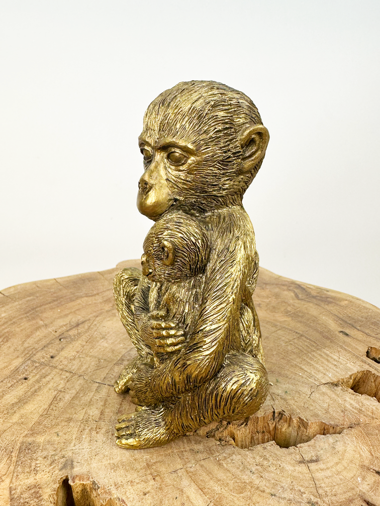 Scimmia d'oro con piccolo | 13x9x15cm