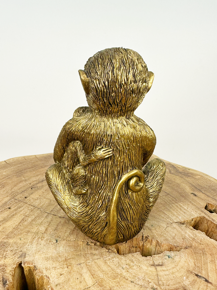 Scimmia d'oro con piccolo | 13x9x15cm