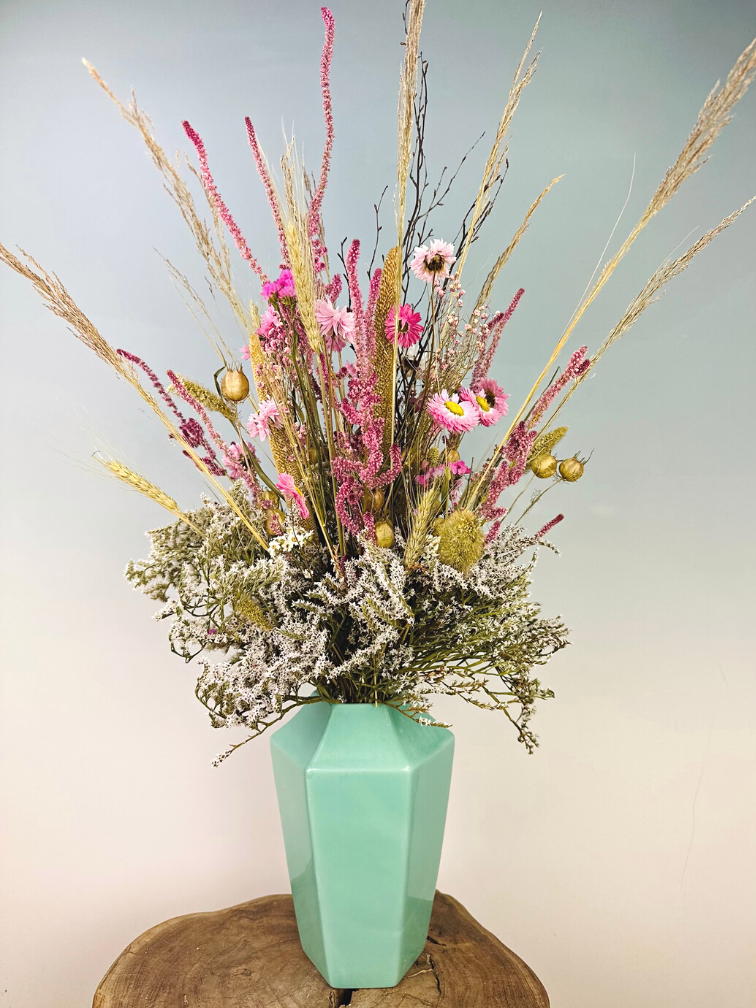 Ramo de flores secas "Amor de verano" - incluye jarrón turquesa | 60cm