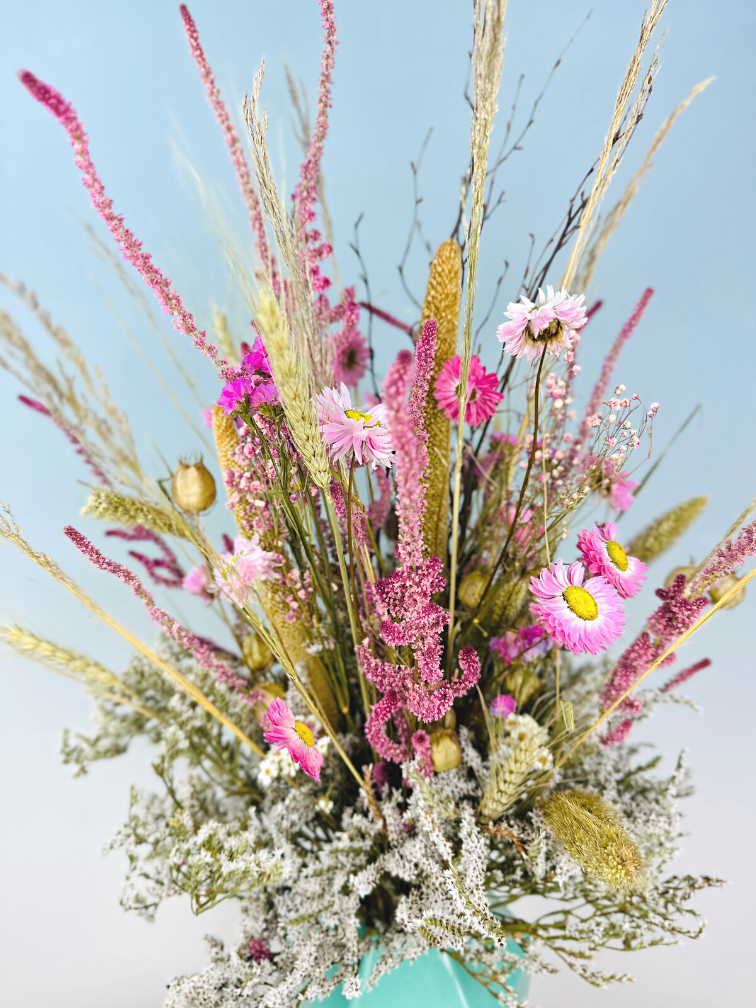 Ramo de flores secas "Amor de verano" - incluye jarrón turquesa | 60cm