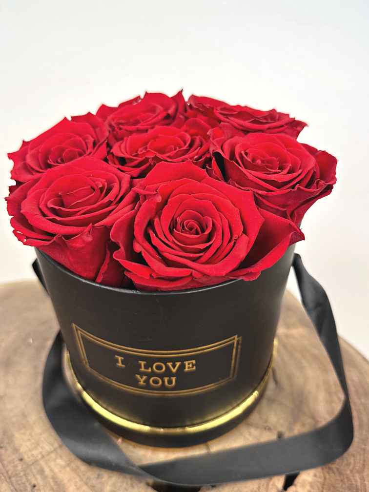 Boîte à roses de luxe "I Love You" (avec 7 roses à longue durée de vie) - "rouge"