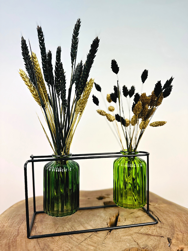 Set décoratif de fleurs sèches - vert/noir | ⌀22x30cm