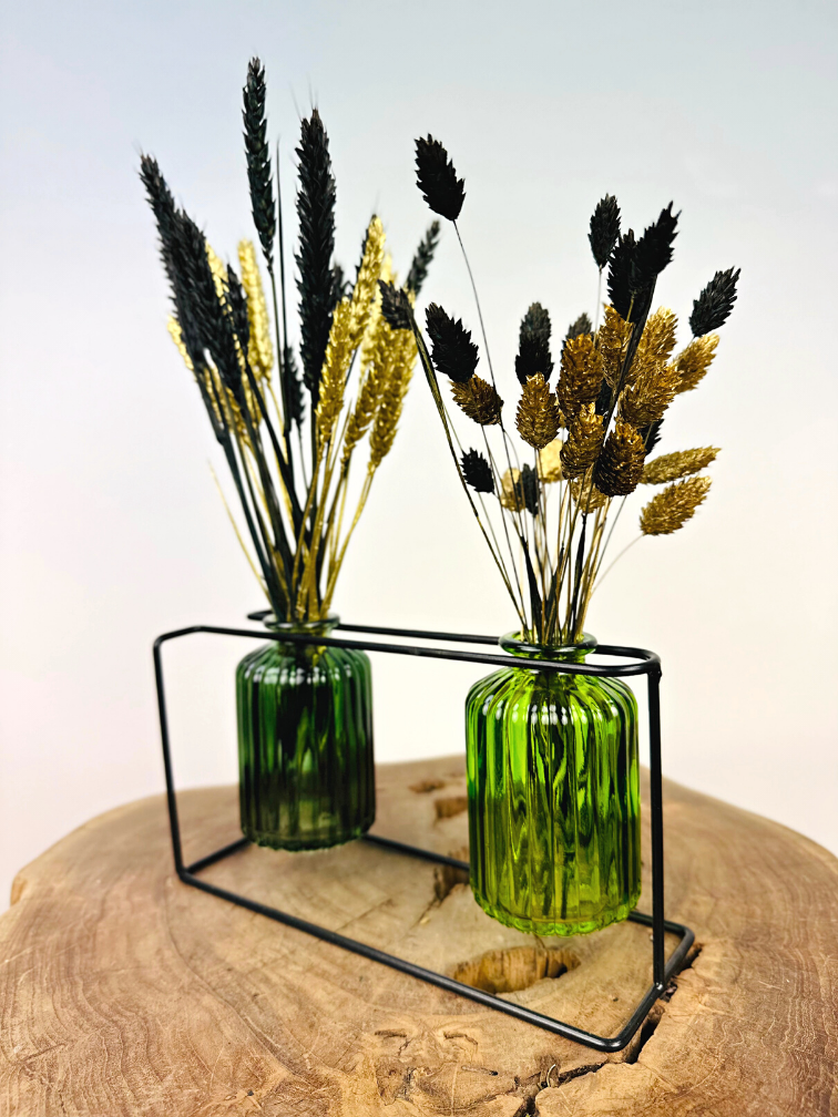 Set décoratif de fleurs sèches - vert/noir | ⌀22x30cm