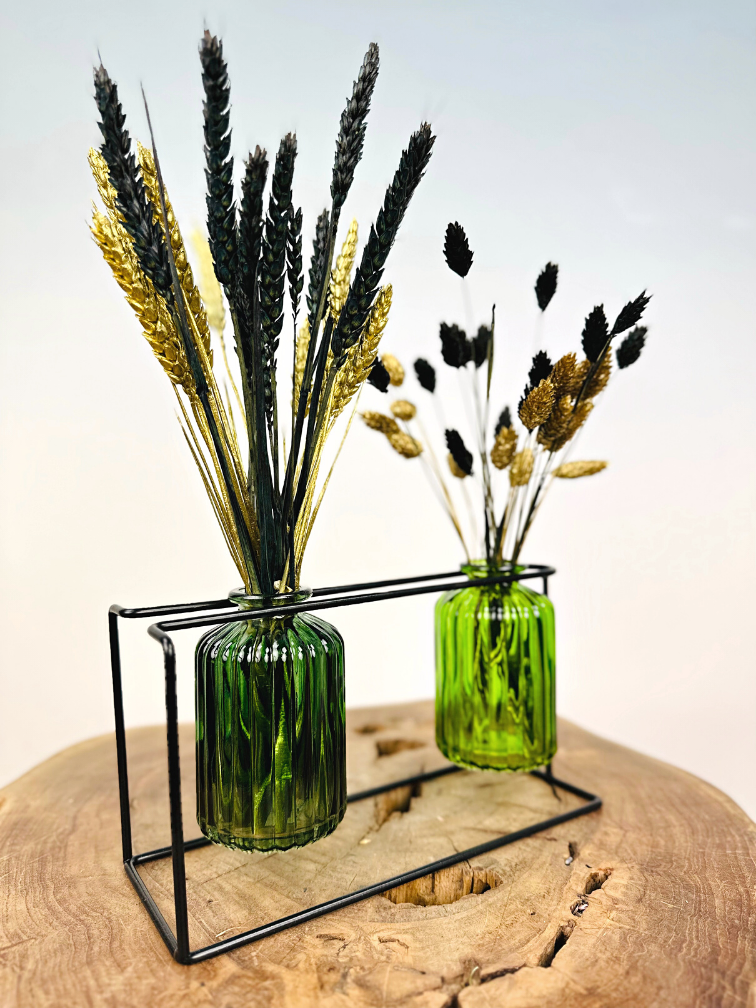 Set décoratif de fleurs sèches - vert/noir | ⌀22x30cm