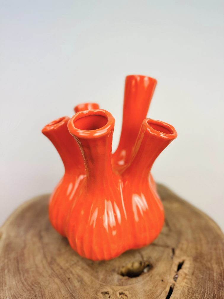 Vaso a tulipano di tendenza "arancione lucido" | ø 20xH25cm