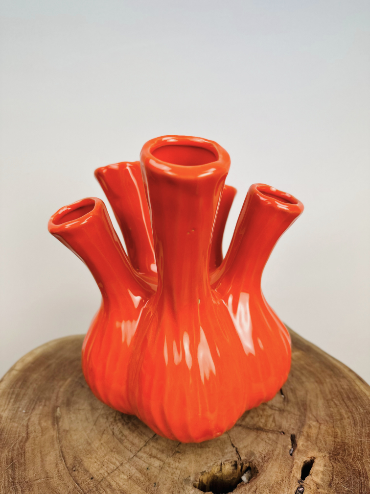 Vaso a tulipano di tendenza "arancione lucido" | ø 20xH25cm