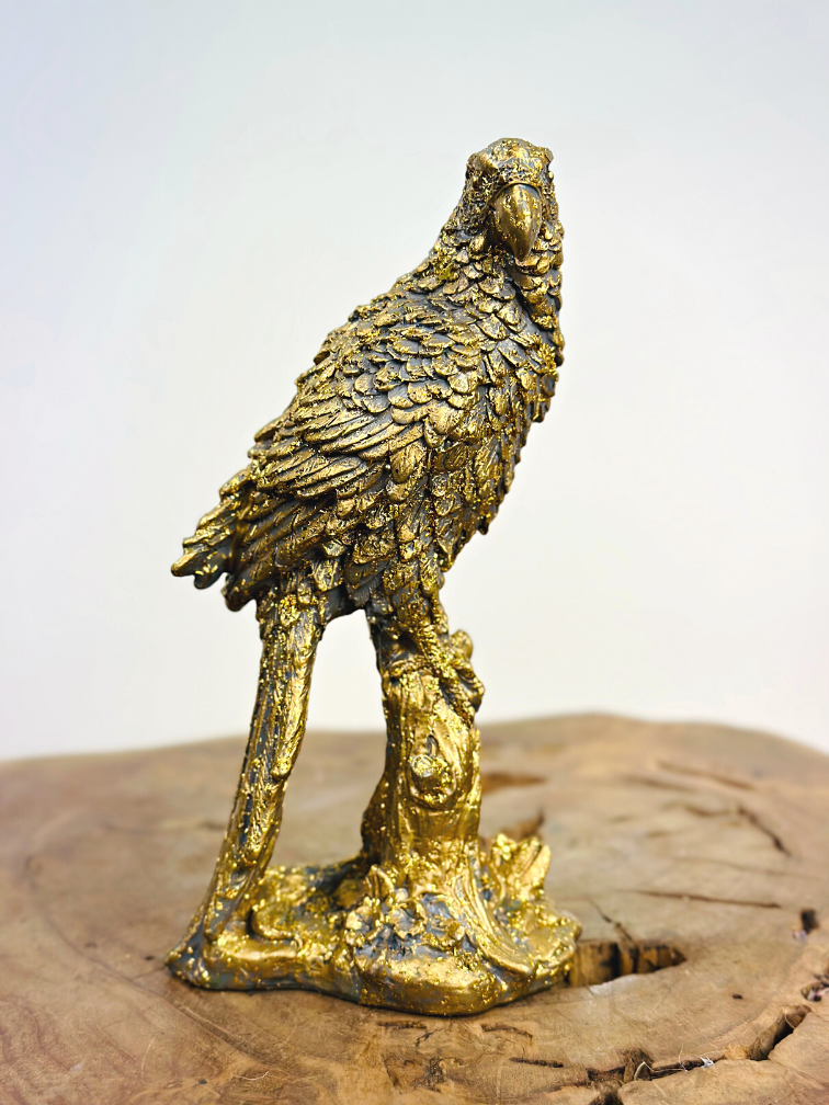 Perroquet" doré (polystone) | 11x7.5x20cm