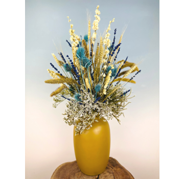 Bouquet de fleurs séchées "Frozen Blue" - jaune ocre | 70cm