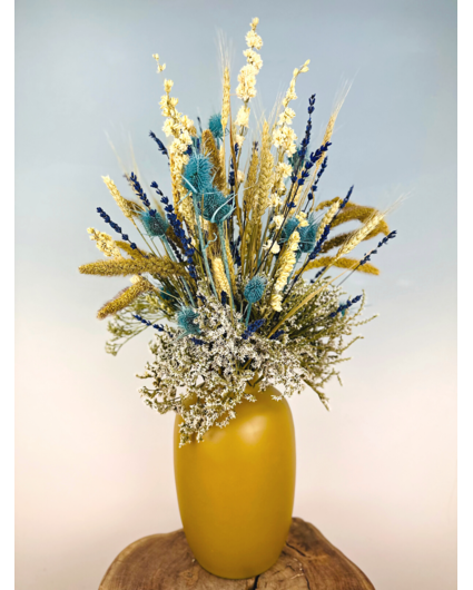 Bouquet de fleurs séchées "Frozen Blue" - jaune ocre | 70cm