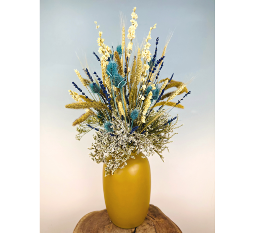 Bouquet de fleurs séchées "Frozen Blue" - jaune ocre | 70cm
