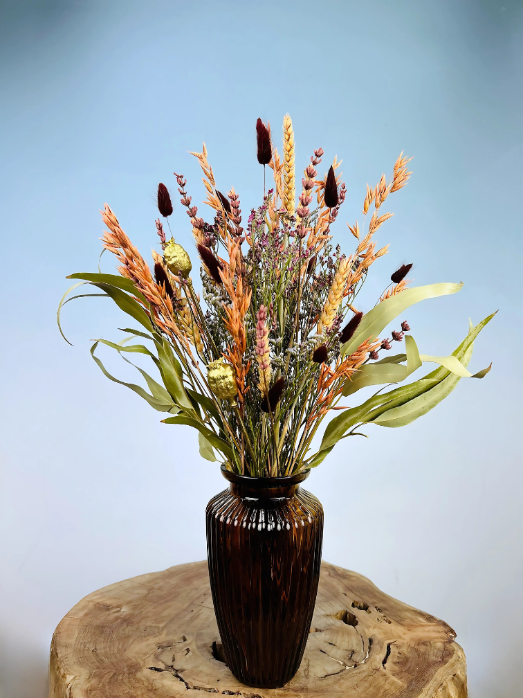 Bouquet de fleurs séchées "Couleurs du vent" - incl. vase brun | 50cm