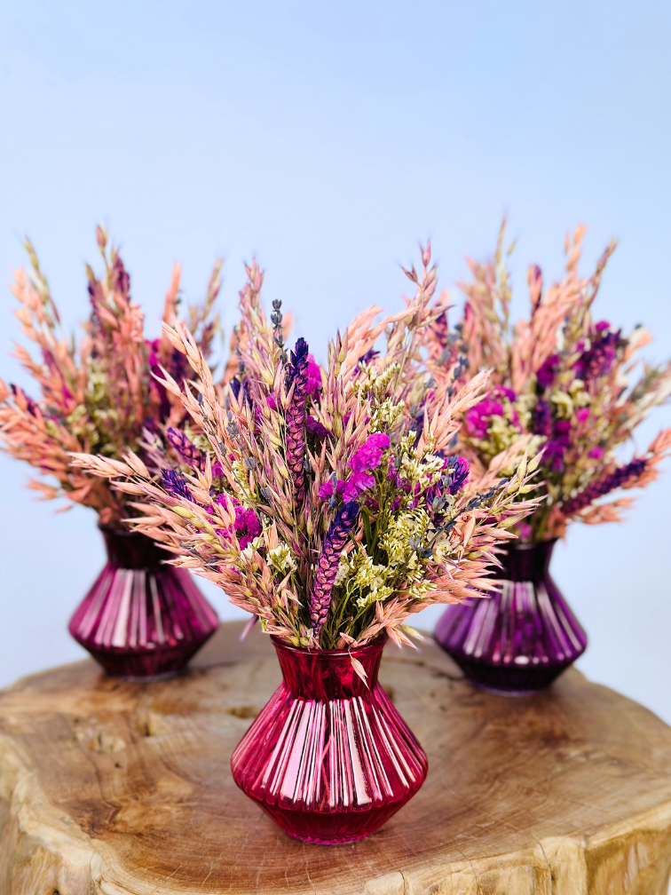 Bouquet de fleurs séchées "Béguin Violet " vase inclus | 25cm
