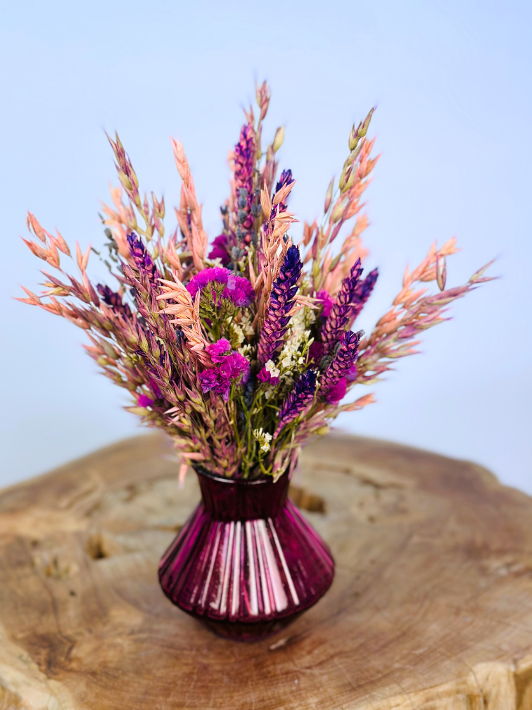 Bouquet de fleurs séchées "Béguin Violet " vase inclus | 25cm