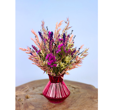 Bouquet de fleurs séchées "Béguin Violet " vase inclus | 25cm