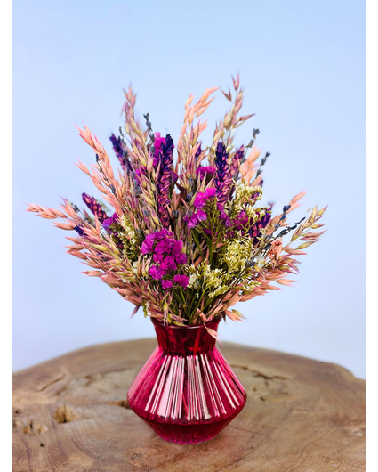 Bouquet de fleurs séchées "Béguin Violet " vase inclus | 25cm
