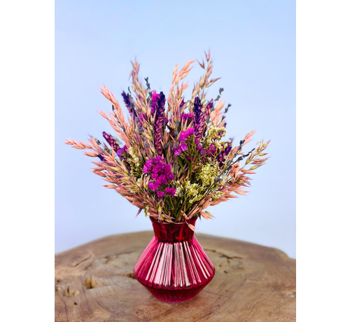 Bouquet de fleurs séchées "Béguin Violet " vase inclus | 25cm