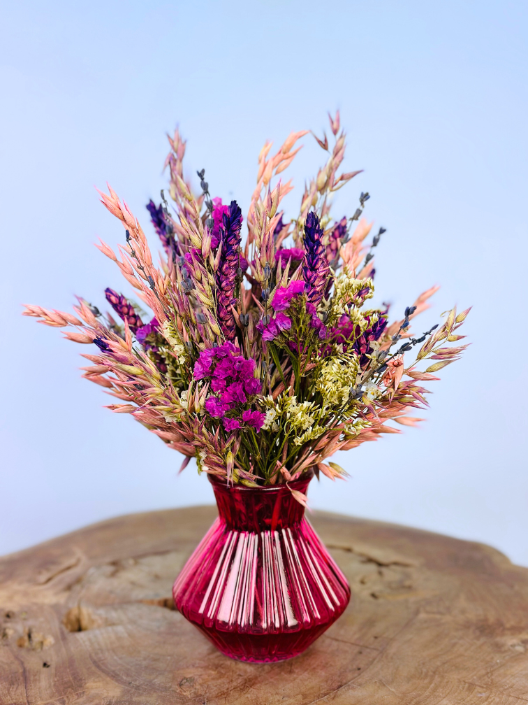 Bouquet de fleurs séchées "Béguin Violet " vase inclus | 25cm