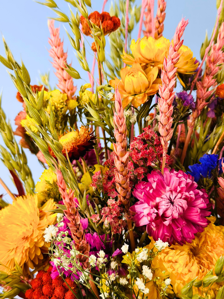 Bouquet de fleurs séchées "Champ de fleurs coloré" | 55 cm