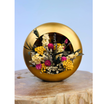 Windlight with drying bouquet "gold" | ⌀20cm