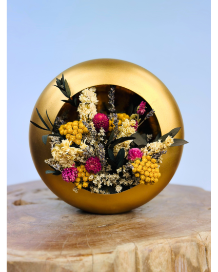 Windlight with drying bouquet "gold" | ⌀20cm