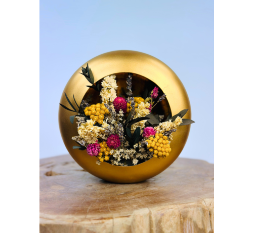 Windlicht mit Trockenstrauß "gold" | ⌀20cm