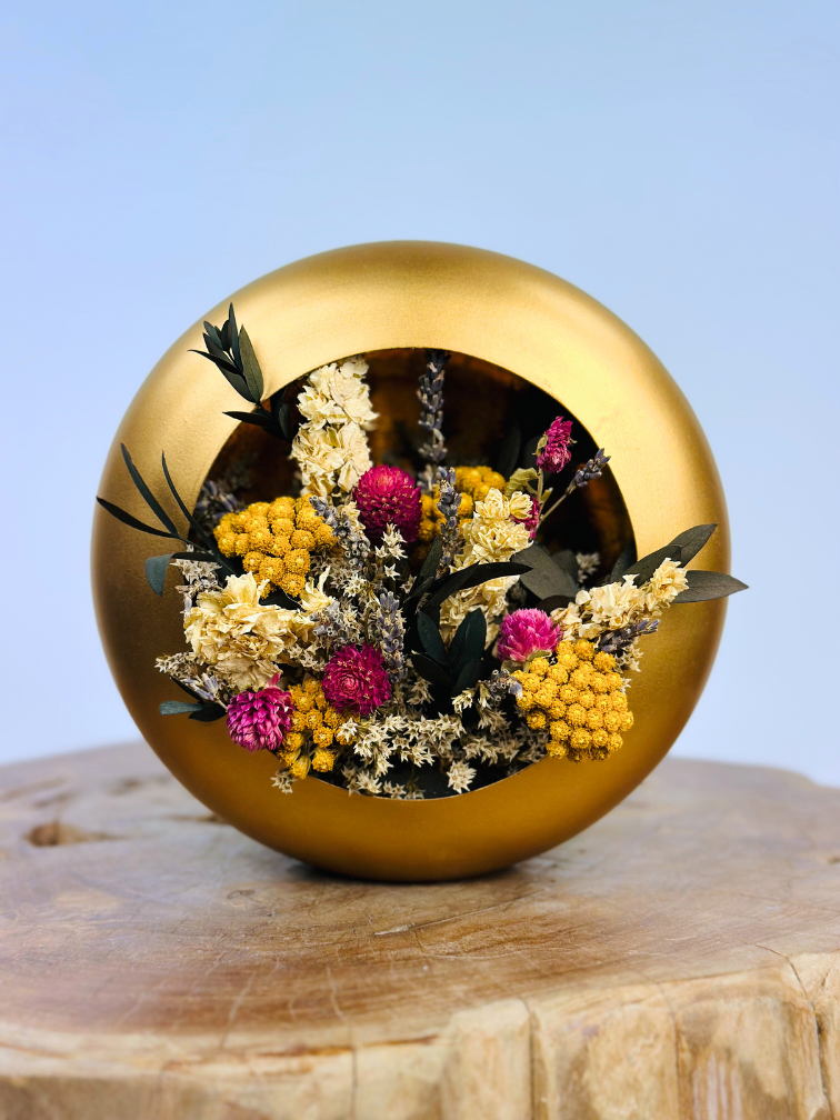 Lampe à vent avec bouquet de séchage "gold" | ⌀20cm