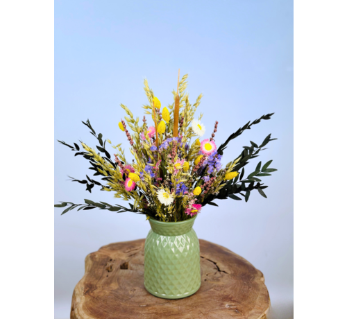Ramo de flores secas "El Ramo de la Felicidad" - incluye jarrón verde | 35cm