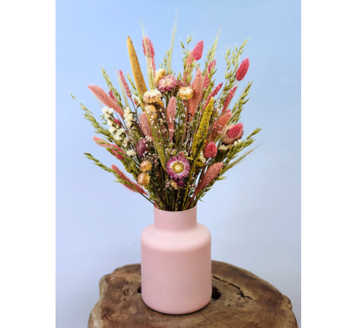 Bouquet de fleurs séchées "Natural Pink small" avec vase | 45 cm