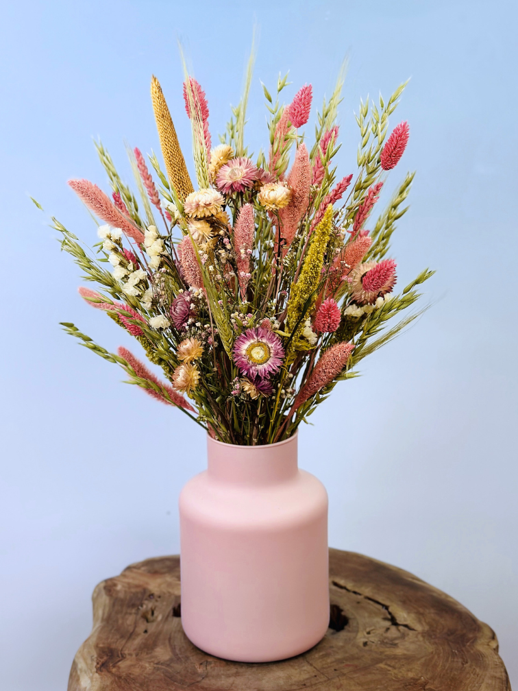 Bouquet de fleurs séchées "Natural Pink small" avec vase | 45 cm
