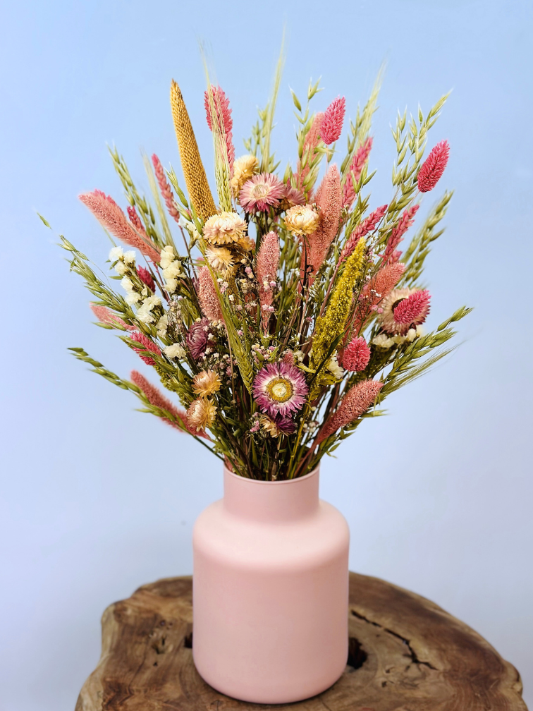 Bouquet de fleurs séchées "Natural Pink small" avec vase | 45 cm