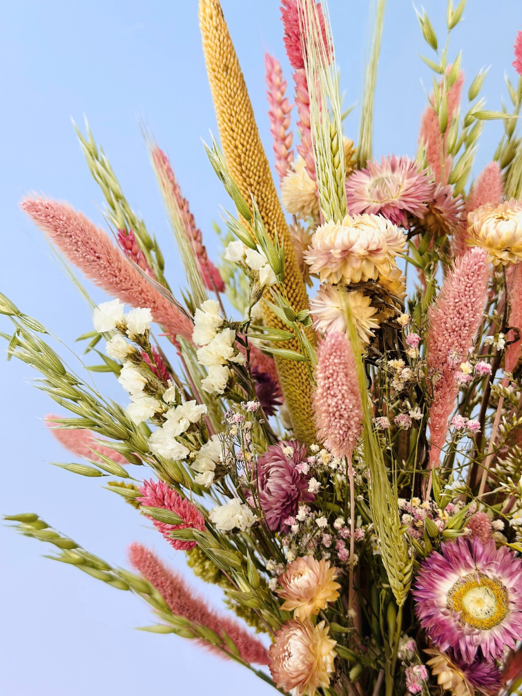 Bouquet de fleurs séchées "Natural Pink small" avec vase | 45 cm