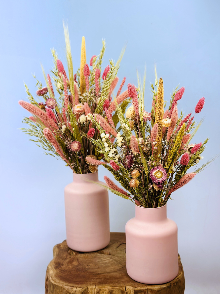 Bouquet di fiori secchi "Natural Pink small" con vaso incluso | 45 cm