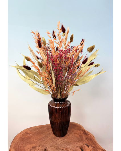 Bouquet de fleurs séchées "Couleurs du vent" - incl. vase brun | 50cm