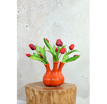 Kunststrauß „Rote Tulpen“ – inkl. orangefarbener Tulpenvase | 45 cm