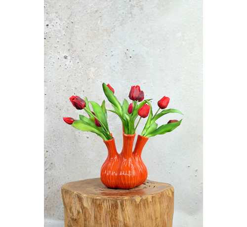 Kunststrauß „Rote Tulpen“ – inkl. orangefarbener Tulpenvase | 45 cm