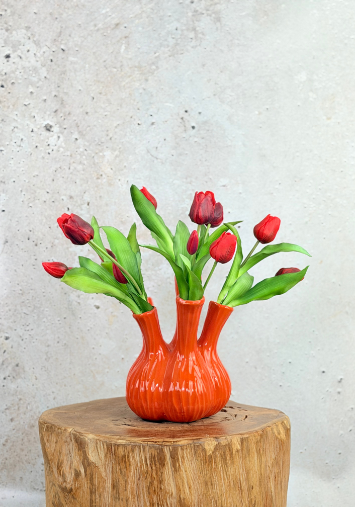 Ramo artificial "Tulipanes rojos" – incl. jarrón de tulipanes naranja | 45 cm
