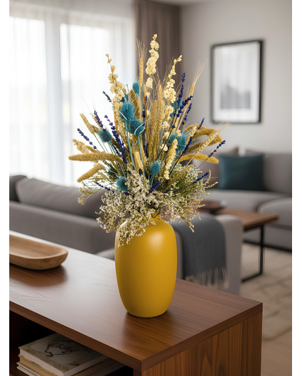Bouquet of dried flowers "Frozen Blue" - ochre yellow | 70cm