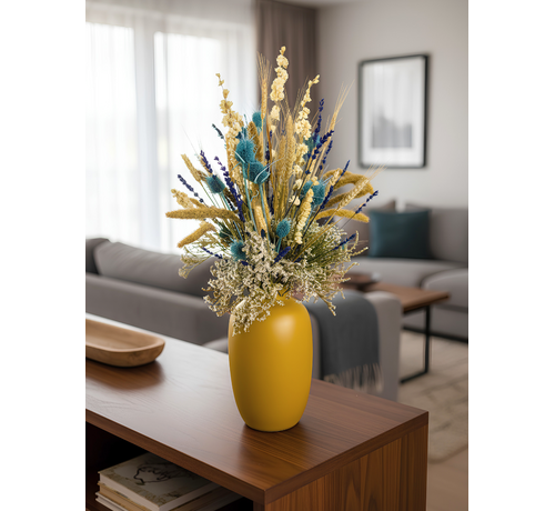 Bouquet di fiori secchi "Frozen Blue" - giallo ocra | 70cm