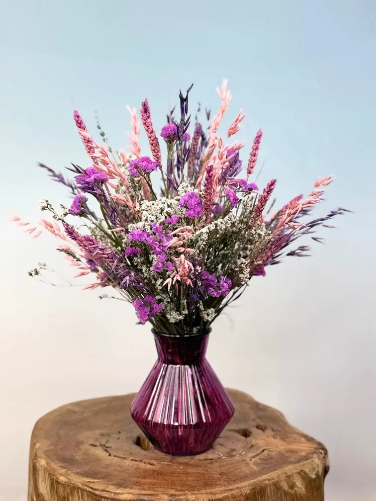 Trockenblumenstrauß "Purpurner Schwarm" inklusive Vase | 30cm