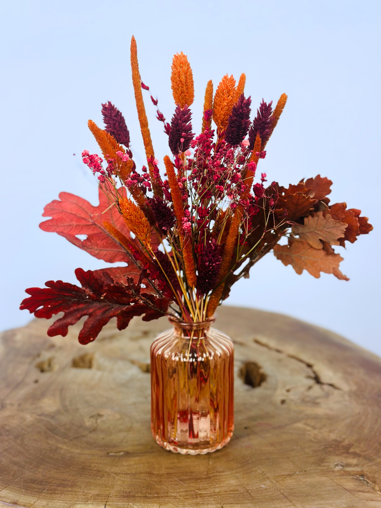 Bouquet de fleurs séchées "Orange Glow" avec petit vase