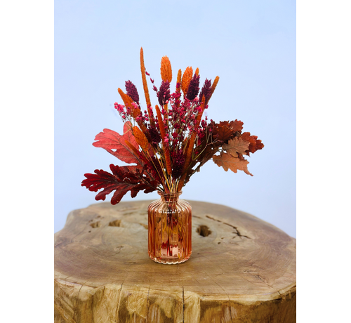 Bouquet de fleurs séchées "Orange Glow" avec petit vase