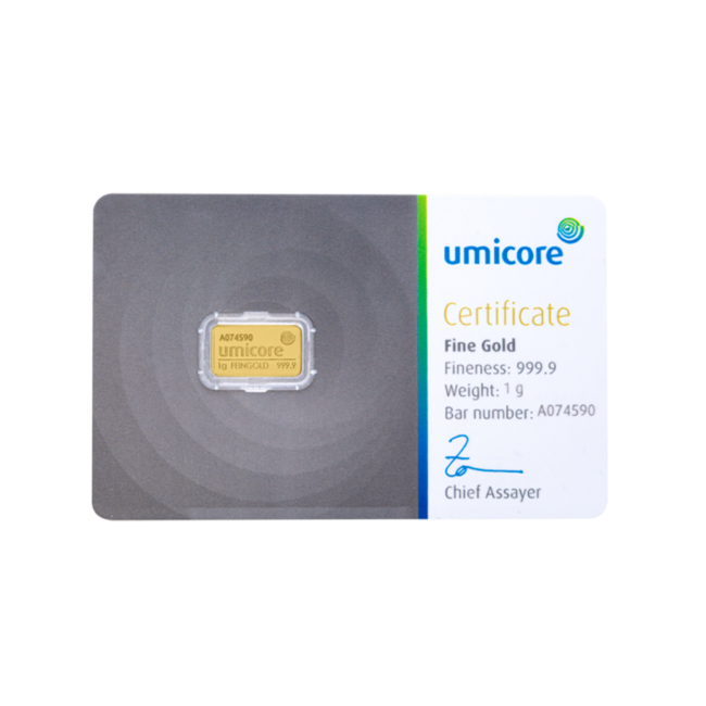 Umicore Goudbaar 1,0 gram fijn puur goud
