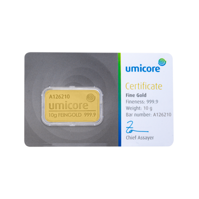Umicore  Goudbaar 5. gram fijn puur goud