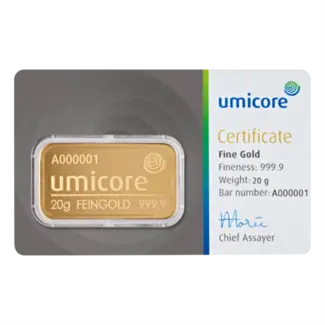 Umicore Umicore Goudbaar 20. gram fijn puur goud