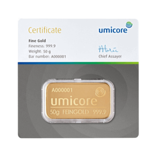 Umicore Umicore Goudbaar 50. gram fijn puur goud
