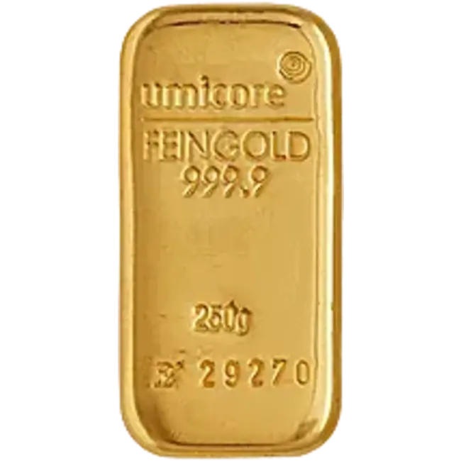 Umicore Goudbaar 250. gram fijn puur goud