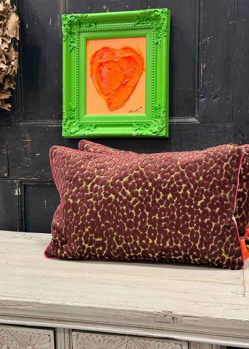 Kussen - Leopard bordeaux/goud