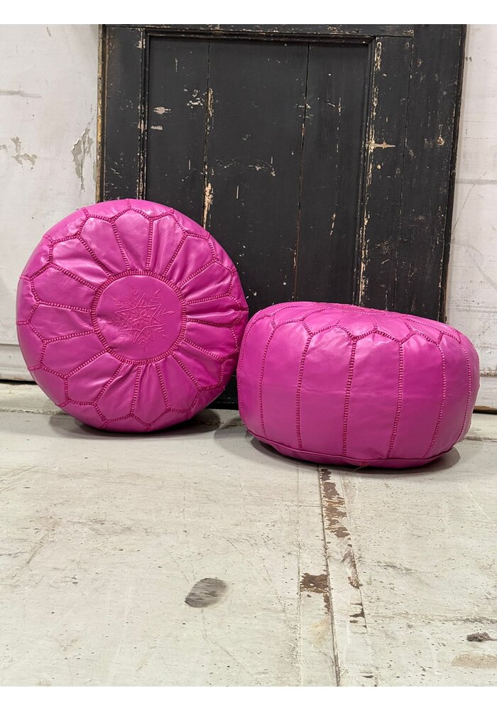 Poef - leer fuchsia