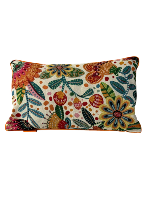 Kussen - oranje/geel bloemen