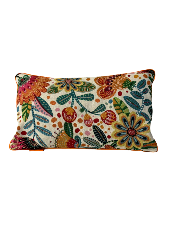 Kussen - oranje/geel bloemen